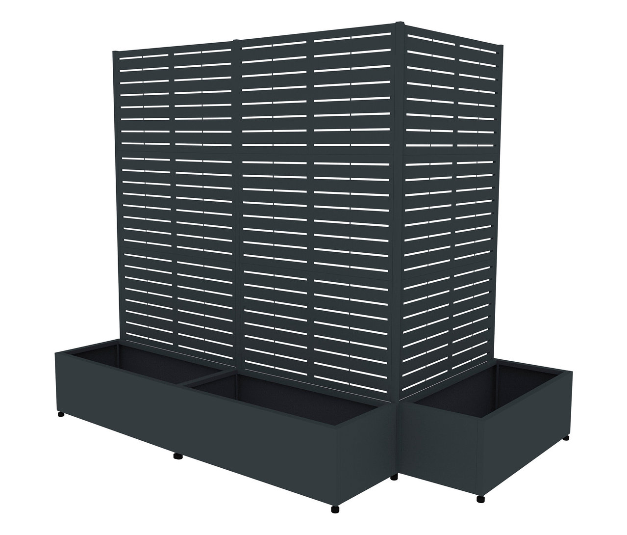 Sichtschutz mit Pflanzkasten, 90 x 184 x 42,5 cm, bestehend aus einem hohen, rechteckigen Sichtschutz und zwei Pflanzkästen.