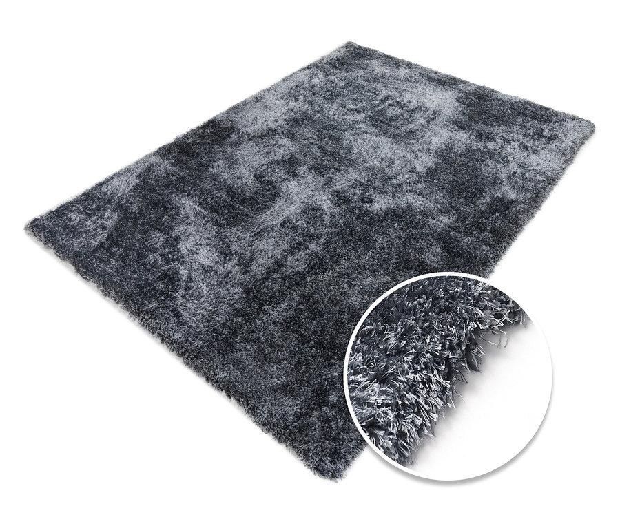 Grauer Teppich »Silky« mit Detailansicht der Textur.