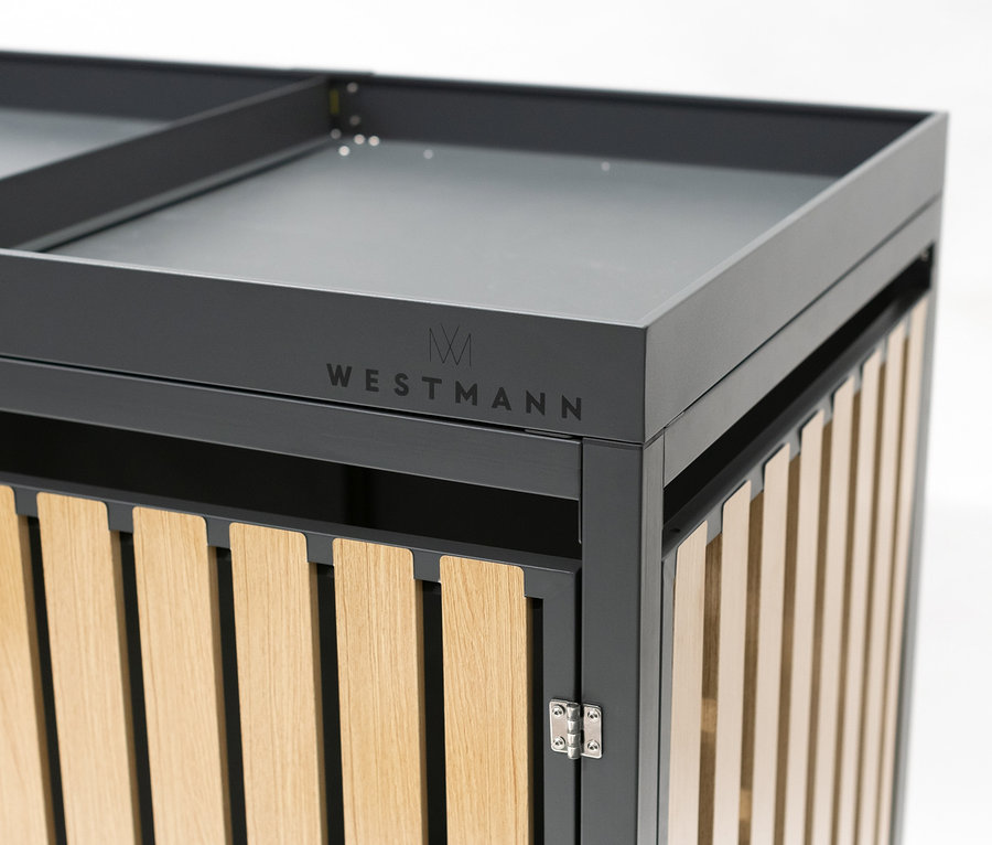 Detail einer Mülltonnenbox mit Blumenkasten, 2er.