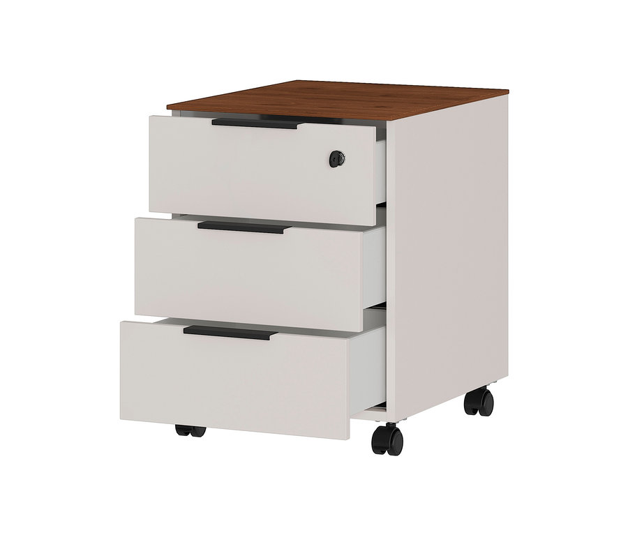 Weißer Rollcontainer »GW-ANCONA« mit drei Schubladen, die oberste Schublade ist geöffnet und hat ein Schloss.