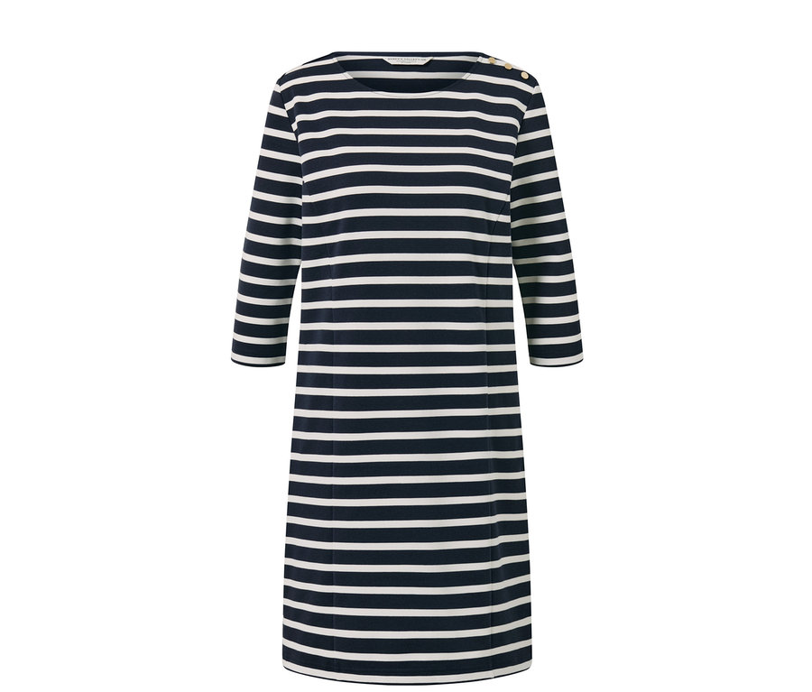 Gestreiftes Sweatkleid mit Dreiviertelärmeln.