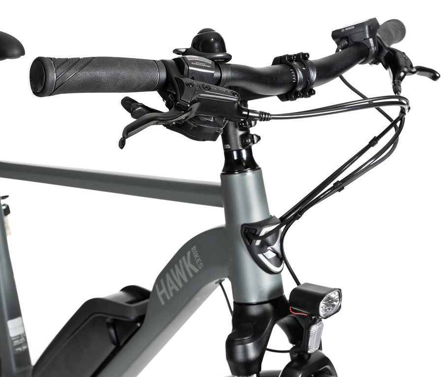 Detailansicht eines grauen HAWK E-TREKKING 500 GENT E-Bikes.