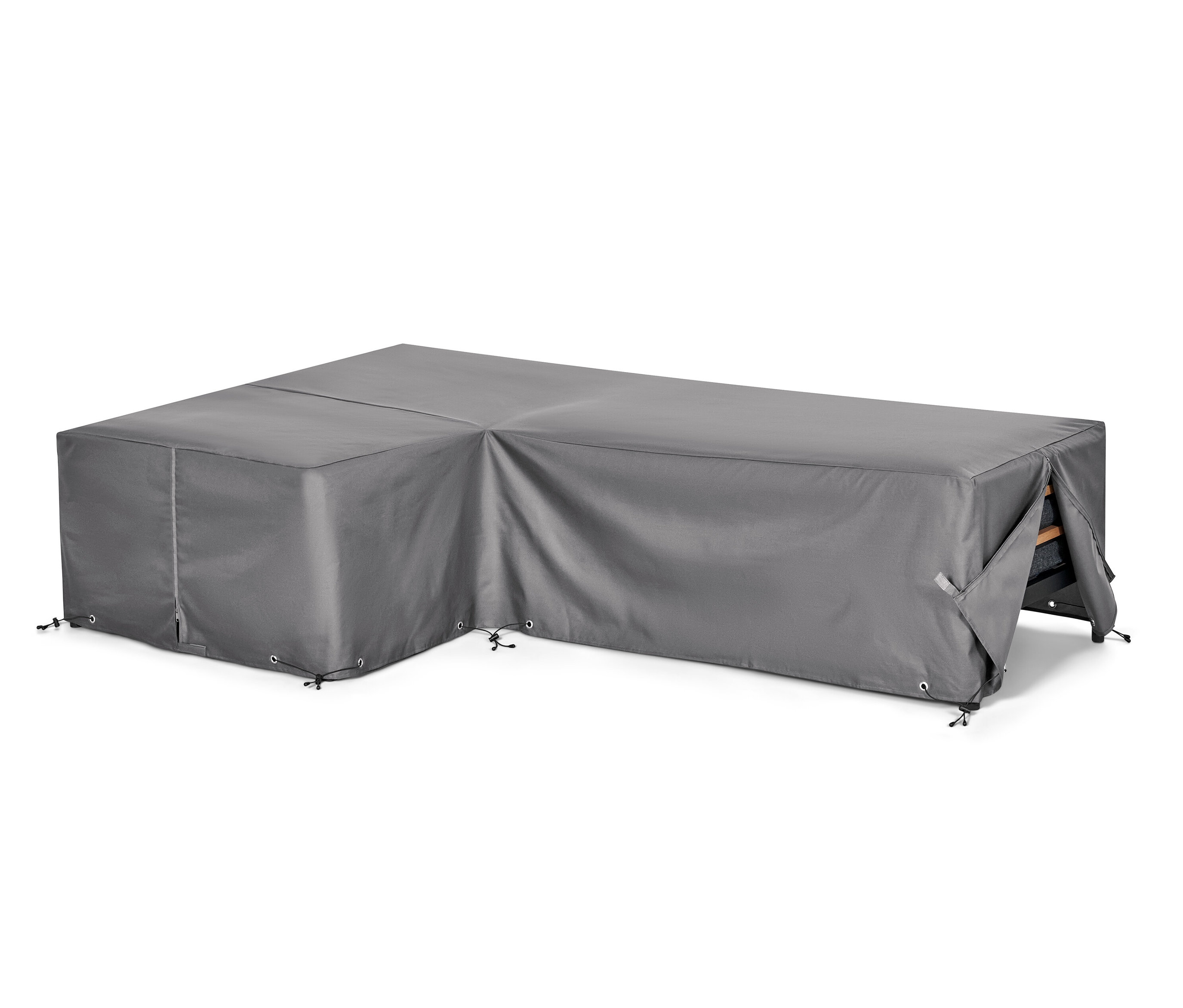 Graue Premium-Abdeckhaube für große Lounge-Ecken.