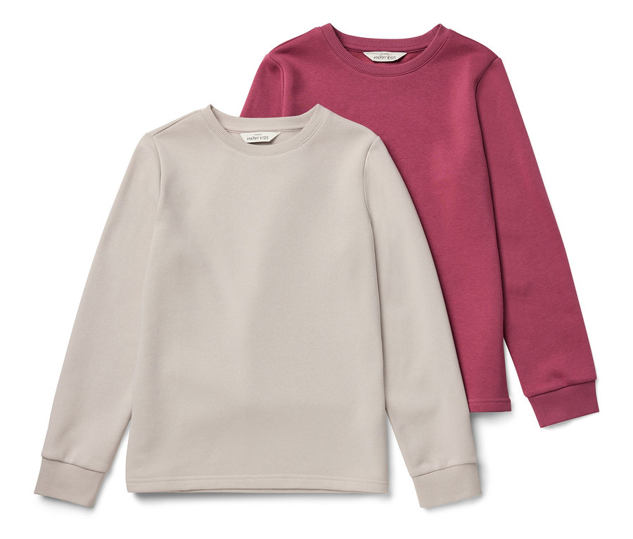 Zwei Kinder-Sweatshirts mit angerauter Innenseite, rosa und weiß.