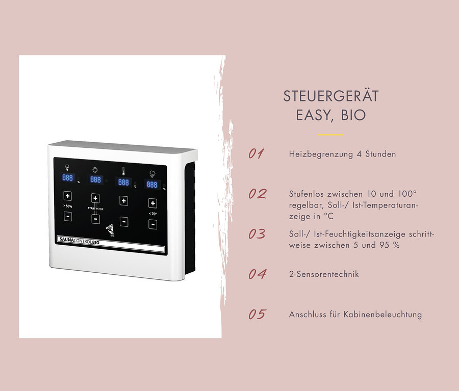 Karibu Sauna »Ayla« Steuerung mit Eckeinstieg und Digitalanzeige.