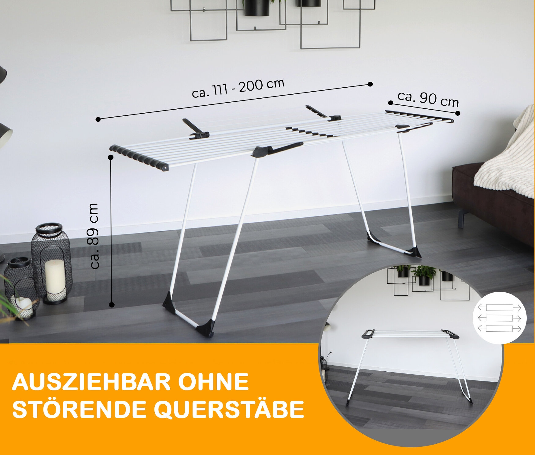 Weißer Yoursol Teleskop-Wäscheständer Ultra im Innenraum.