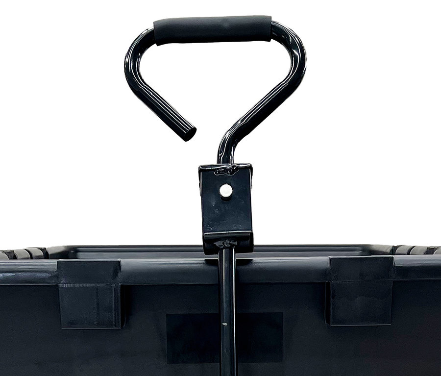 Detailansicht eines schwarzen Wagens mit einem Griff und einem schwarzen Schaumstoffgriff.