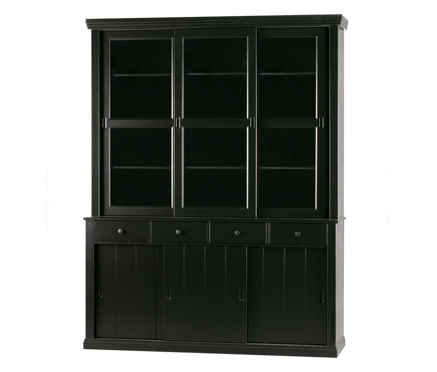 Schwarzer Woood »Lagos« Buffetschrank mit Glasschiebetüren und Schubladen.
