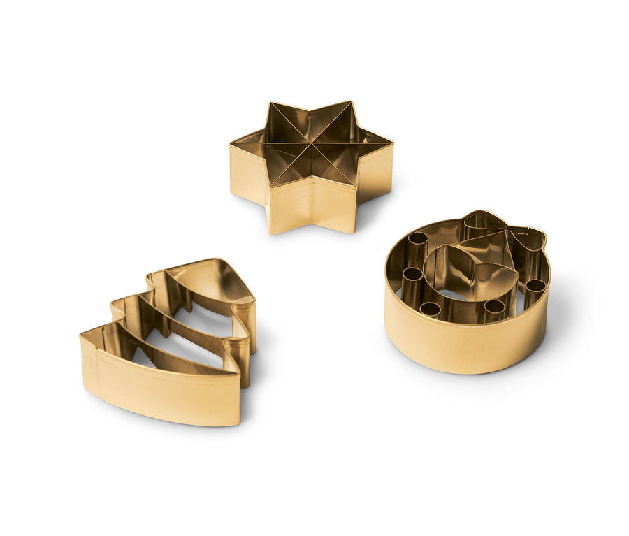 Ein Premium-Keksausstecher-Set mit Stern-, Baum- und Ornamentformen.