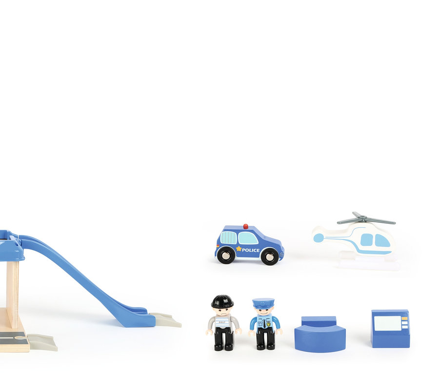 small foot Polizeiwache mit Zubehör aus Holz, inklusive Auto, Helikopter und Figuren.