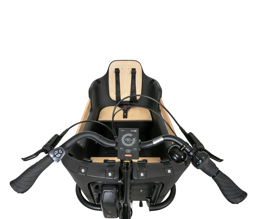 Draufsicht auf den Lenker eines HAWK Bikes Lastenrad E-Cargo 2.2 Bafang.