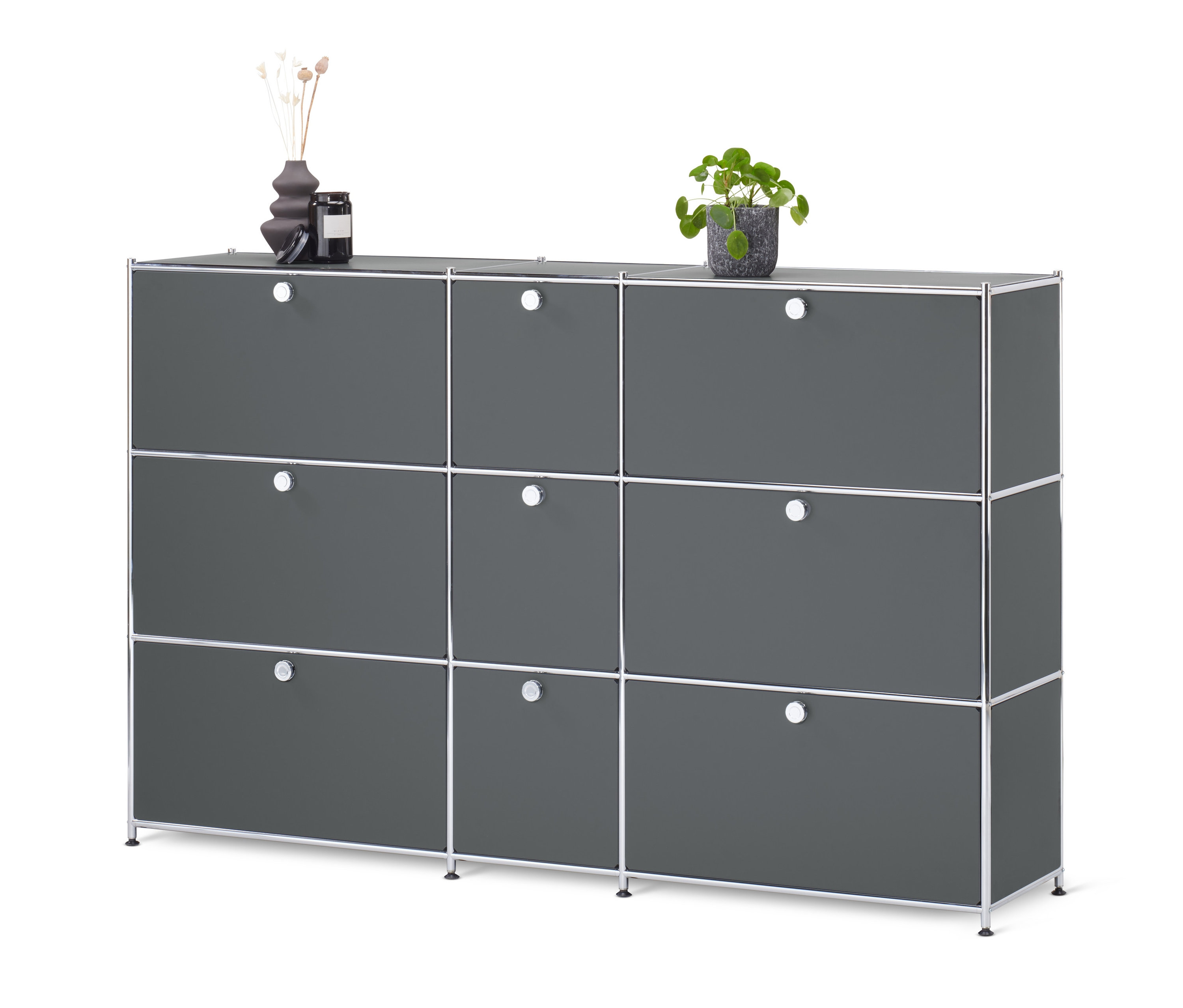 Graue Kommode »CN3« mit 9 Klappen.