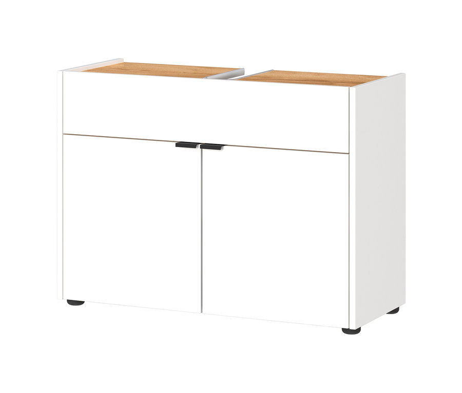 Weißer Waschbeckenunterschrank »Aalborg« mit Navarra-Eiche-Nachbildung.