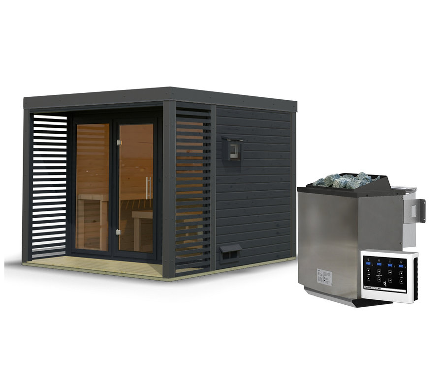 Karibu Hybrid-Saunahaus »Alice 3«, anthrazit.