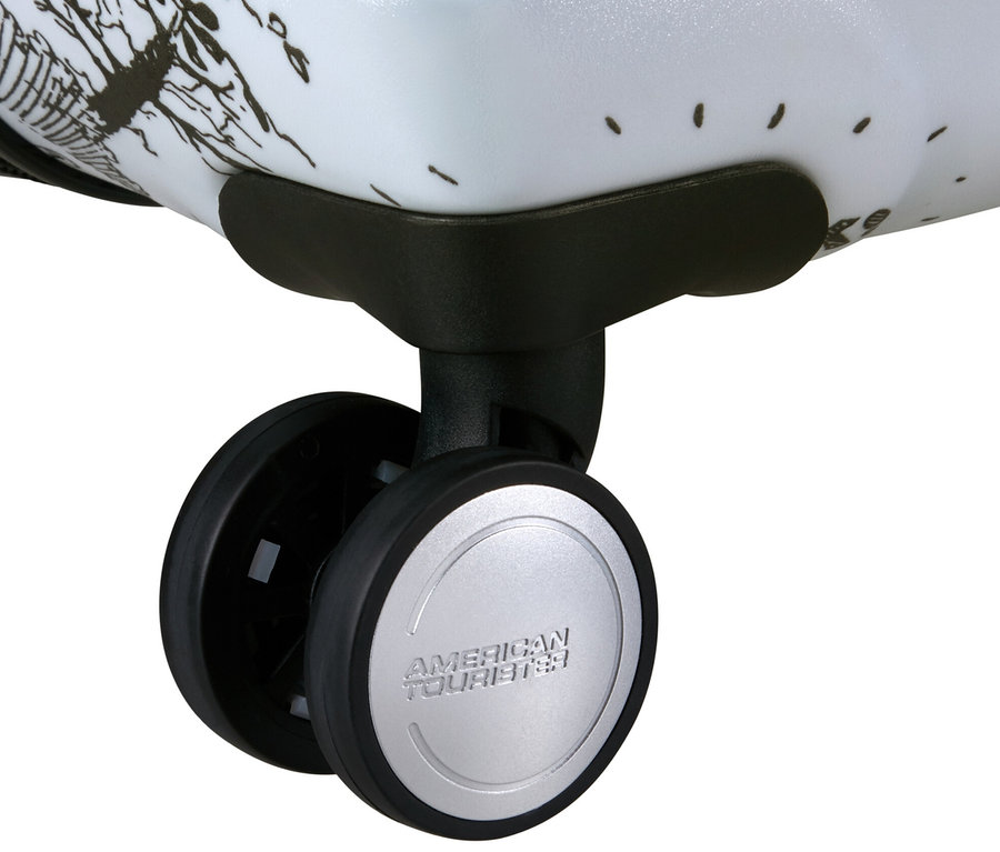 Detailansicht der Rollen eines großen American Tourister Wavebreaker »Minnie Mouse« Koffers.