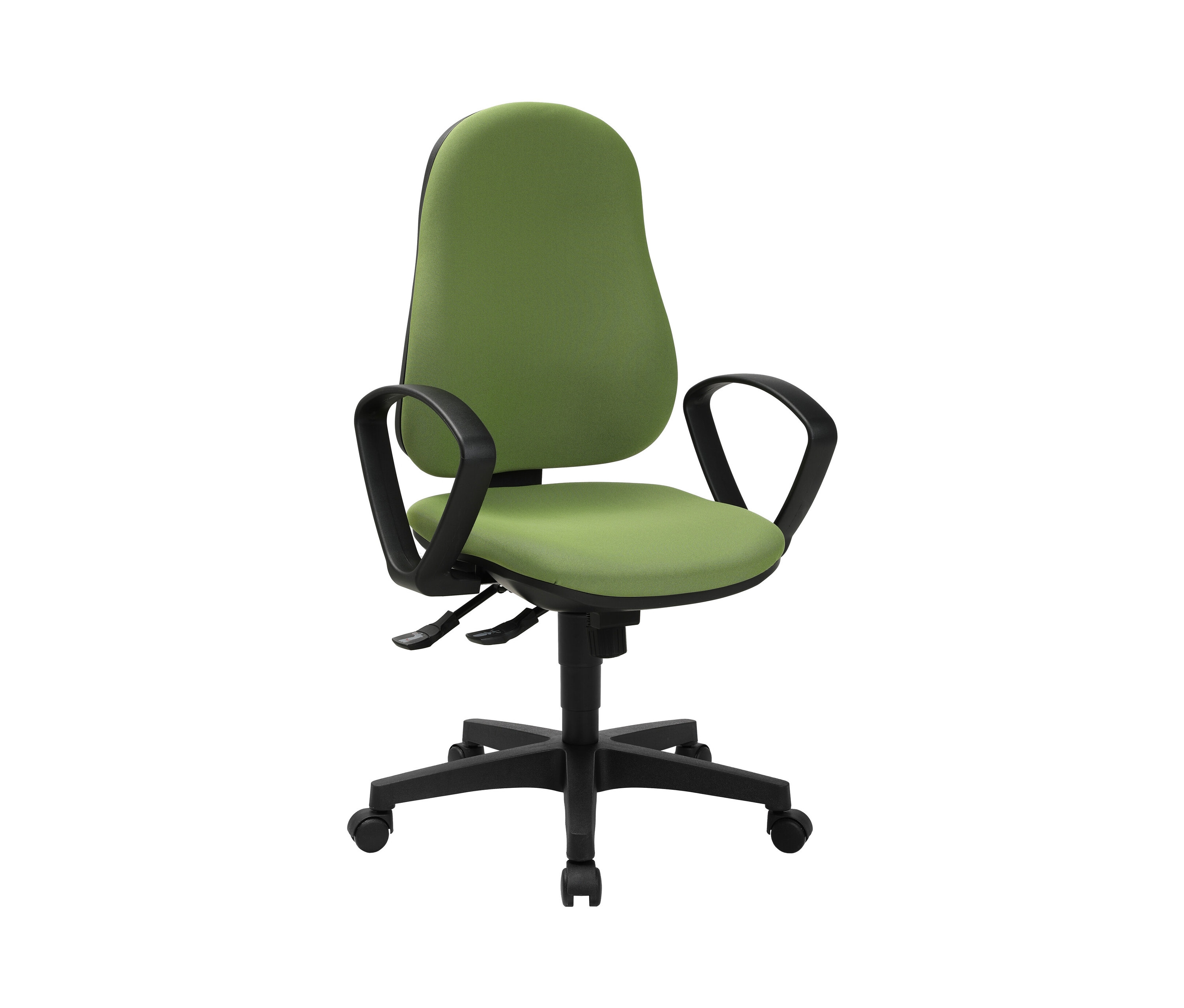 Grüner Topstar Stuhl »Support SY« mit schwarzen Armlehnen und Drehfuß.