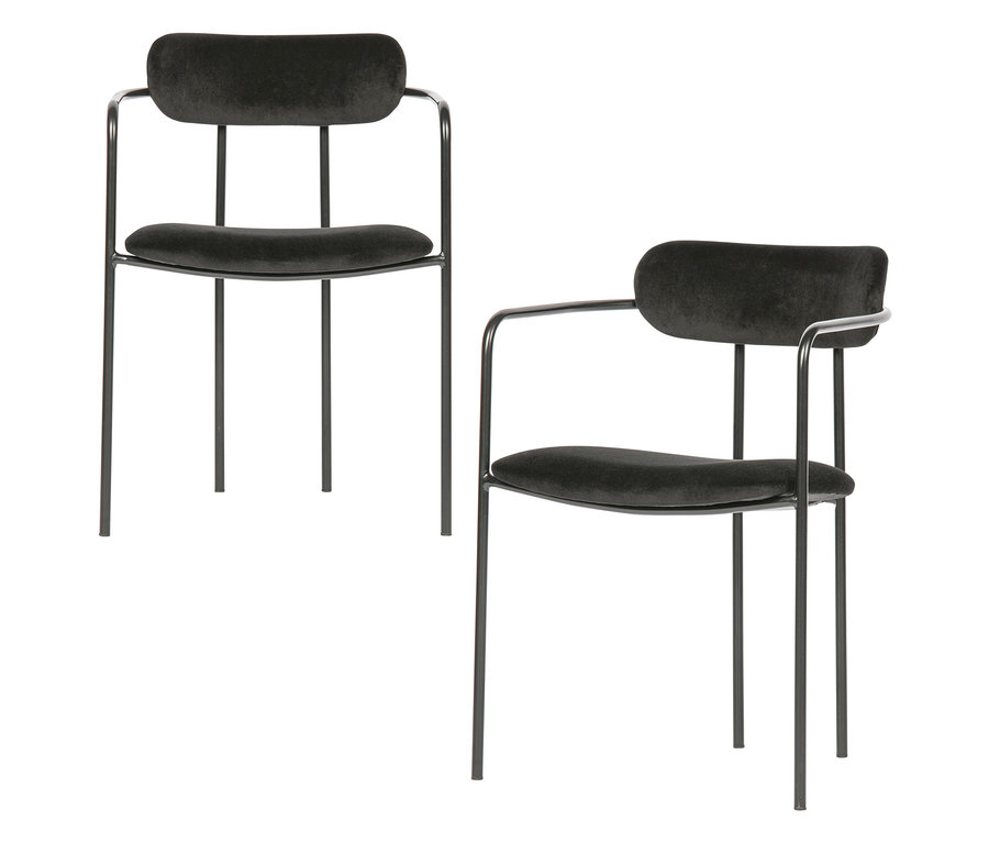 Zwei schwarze Woood »Ivy« Esszimmerstühle aus Samt.