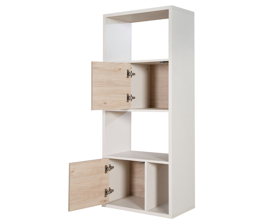 Das Roba Regal »Louisa« ist weiß mit zwei offenen Fächern und zwei Fächern mit Holztüren.