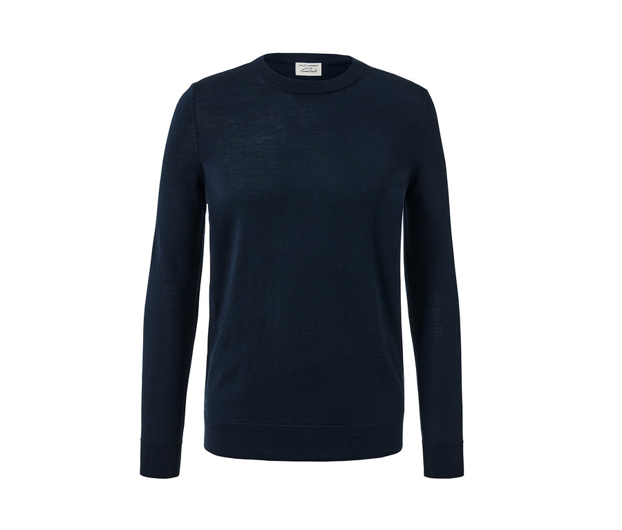 Marineblauer Merinopullover.