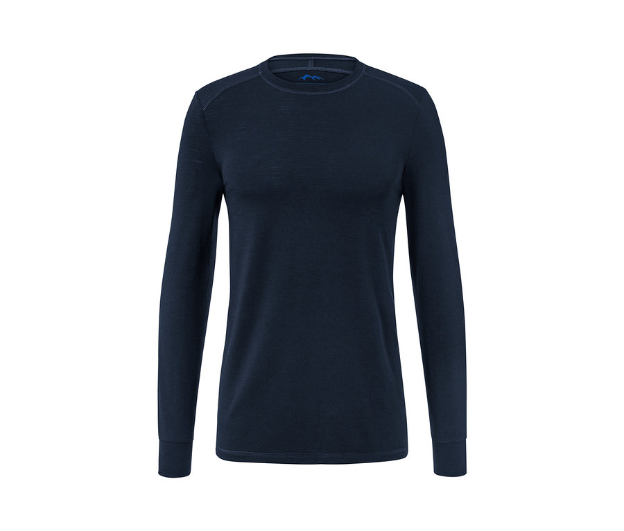 Dunkelblaues Langarmshirt mit RWS-zertifizierter Wolle.