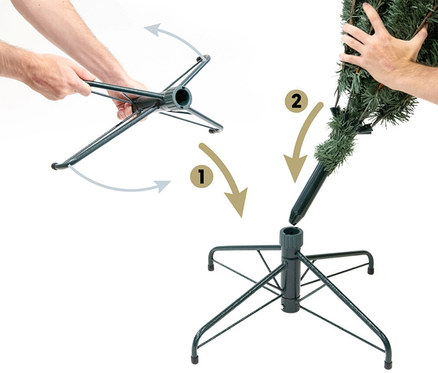 Mann montiert künstlichen Weihnachtsbaum »Roswell« mit LED-Lichterkette, 150 cm.