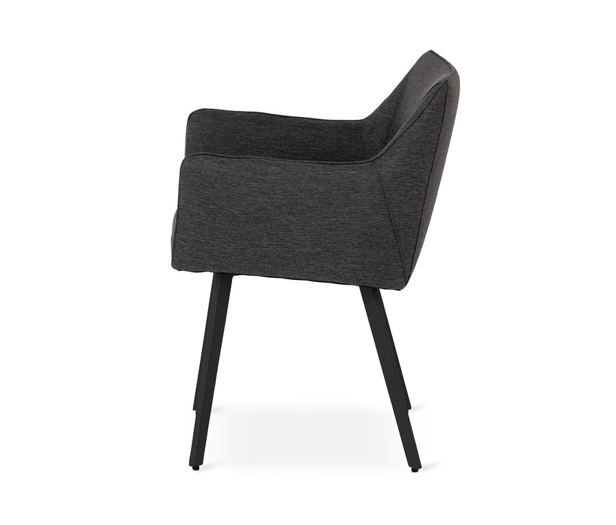 Seitenansicht eines Dining-Sessels mit Quick-Dry-Foam und Outdoor-Tex-Bezug in Anthrazit.