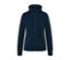 Blaue Kapuzenjacke mit Reißverschluss in der Mitte.