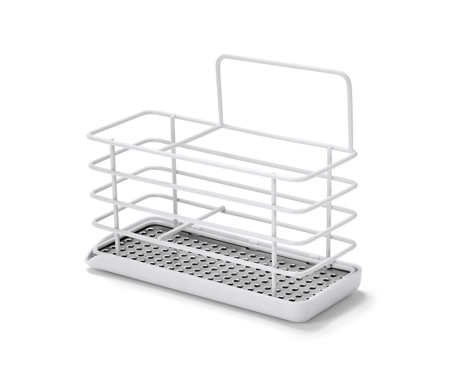 Ein Spülutensilien-Ständer aus Metall in Weiss.