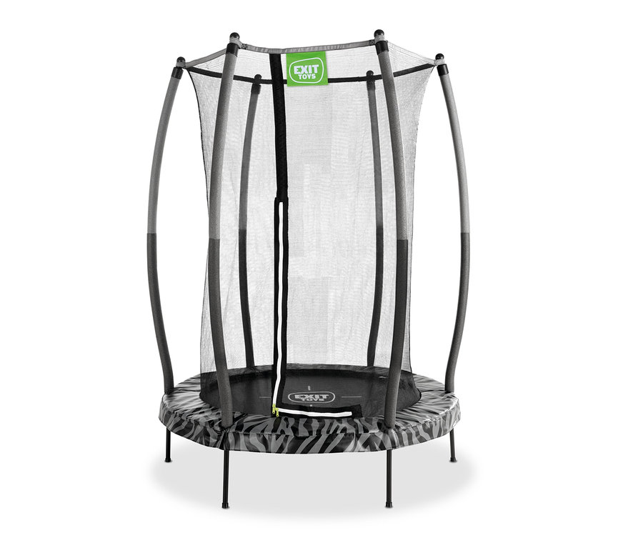 Ein EXIT Tiggy Junior Trampolin mit Sicherheitsnetz in Schwarz und Grau.