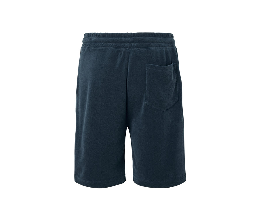 Blaue Frottee-Shorts von hinten.