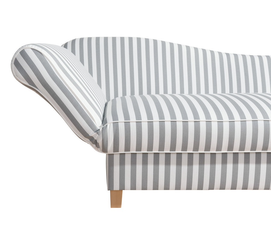 Detailaufnahme der grau gestreiften Max-Winzer®-Recamiere »Saturn« mit Stauraum, links.