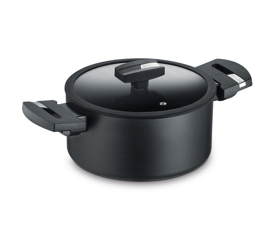 Schwarzer Kochtopf mit Glasdeckel »Alu Recycled Induction b.green«.