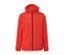 Orangefarbene Unisex-Regenjacke mit Kapuze und Reißverschluss.