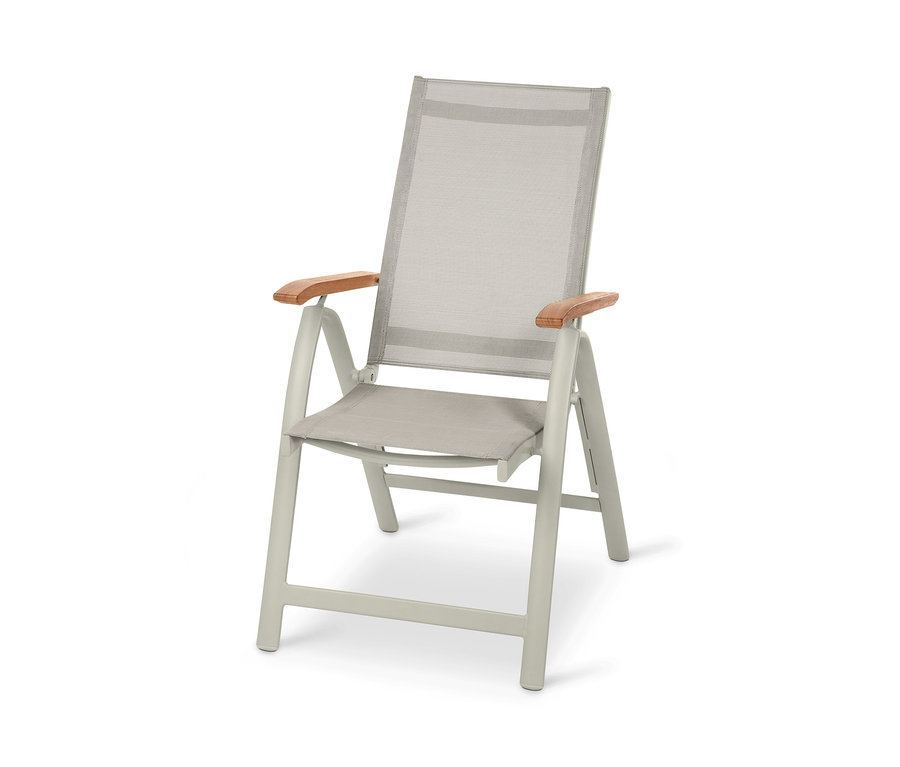 Ein Hochlehner »Liska« mit verstellbarer Rückenlehne, Aluminium und Textilene.