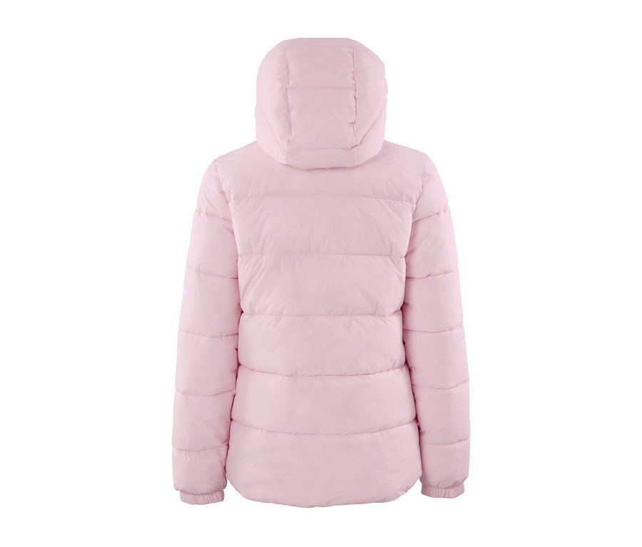 Rückansicht der Ski-Steppjacke, rosa.
