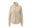 Offwhite Teddy-Jacke mit Reißverschluss, langen Ärmeln und Daumenlöchern.