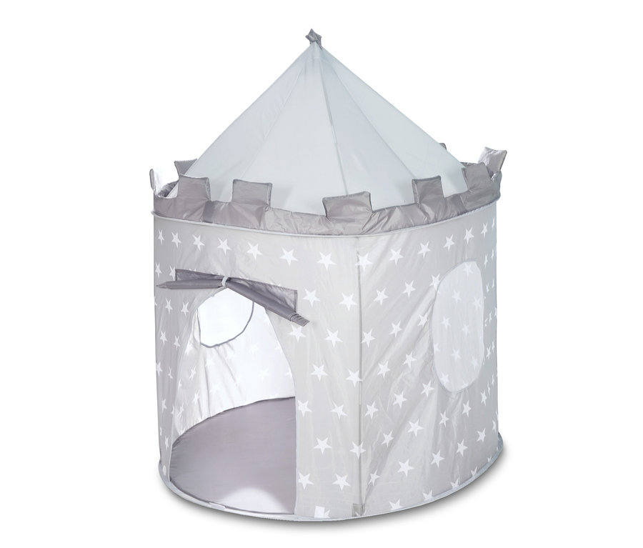 Graues roba Spielzelt »Ritterburg« mit weißen Sternen und Fenster.