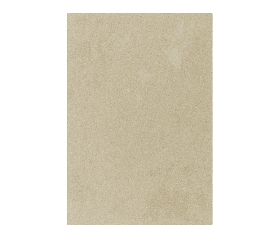 Detailansicht eines beigen Teppichs.