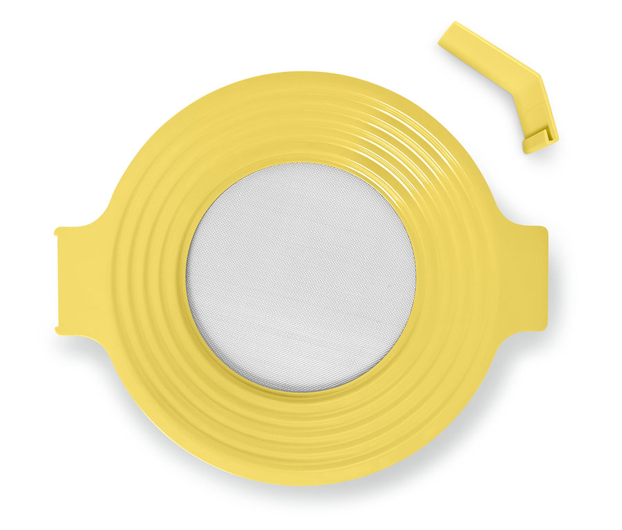 Gelber Deckel mit Silikondichtung und abnehmbarem Stopfen.