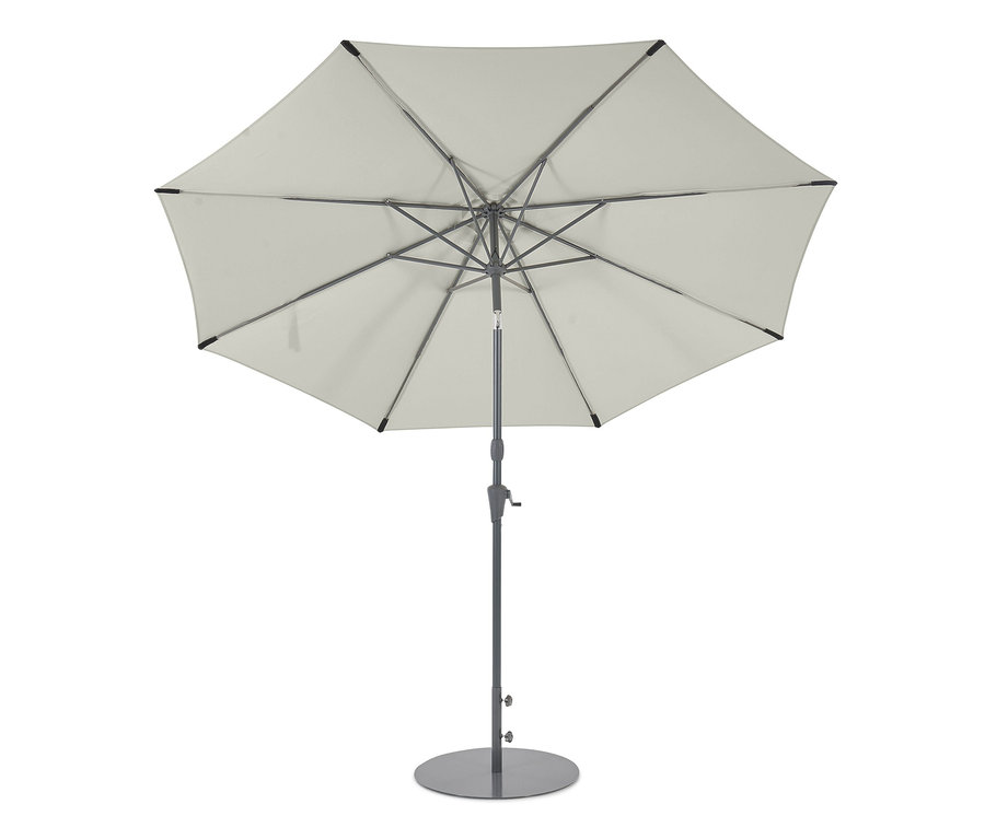 Ein grauer Leco Sonnenschirm, Ø 300 cm, inklusive Abdeckhaube.