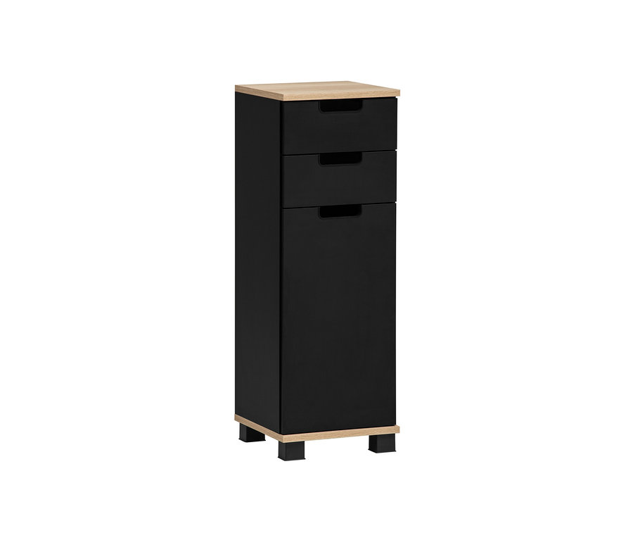 Schwarzer Unterschrank »Emmik« mit drei Schubladen und Platte in Weiß-Eiche.