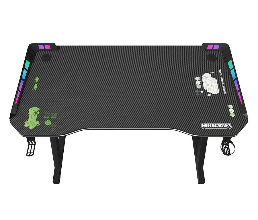 Schwarzer roba Minecraft Gaming-Tisch mit Minecraft-Motiv auf der Tischfläche.