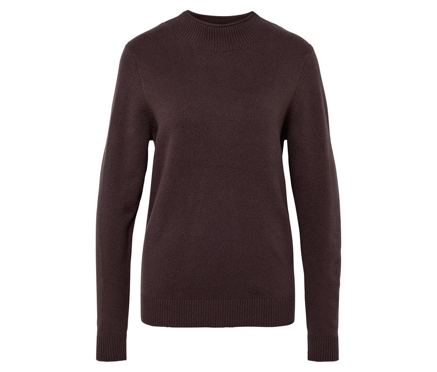 Ein brauner Rollkragenpullover vor einem weißen Hintergrund.