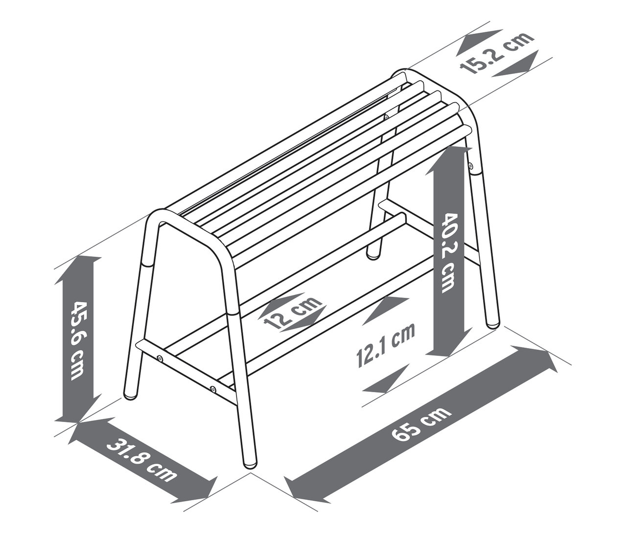 Abbildung einer Sitzbank mit Ablage und Maßangaben.