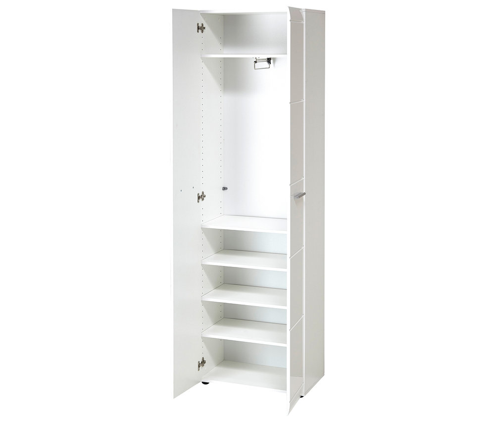 Offener, weißer Garderobenschrank »ADANA« mit Einlegeböden und Kleiderstange.