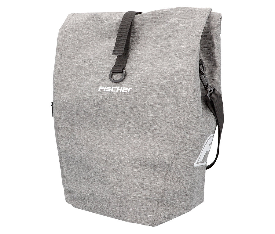 Graue FISCHER Gepäckträgertasche PLUS Cita vor weißem Hintergrund.