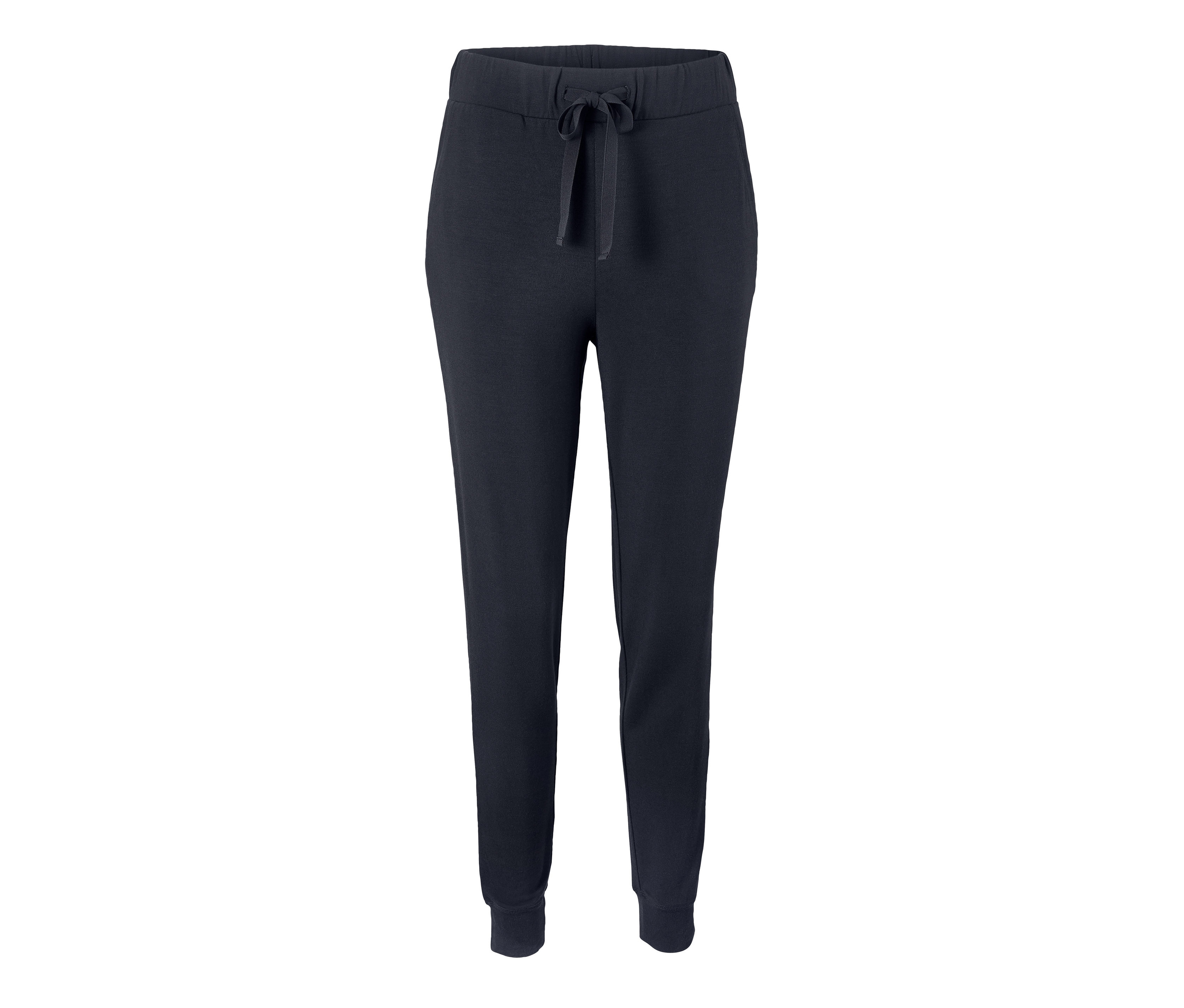 Schwarze Jogginghose aus dem Hausanzug mit Kordelzug in der Taille.