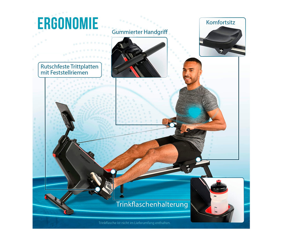 Mann trainiert auf Rudergerät RW 1000.