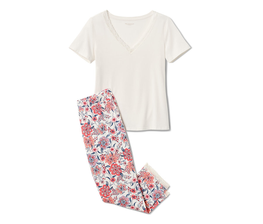 Weißer Pyjama mit kurzen Ärmeln und Hose mit Alloverprint.