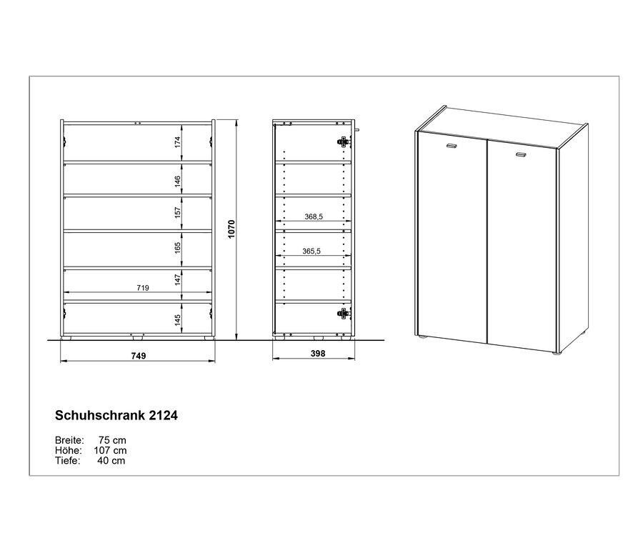 Skizze von Schuhschrank »Lucena«.
